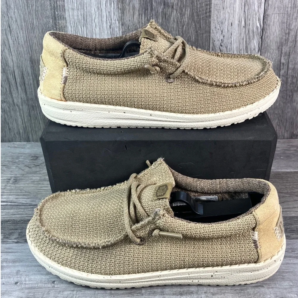 Hey Dude Wally Youth Sport Mesh Tan White Slip On Loafers 40431-25W Size YT3